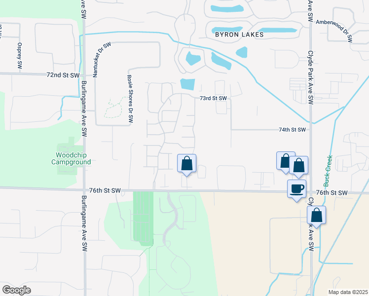 map of restaurants, bars, coffee shops, grocery stores, and more near 1207 Coopers Pass Southwest in Byron Center