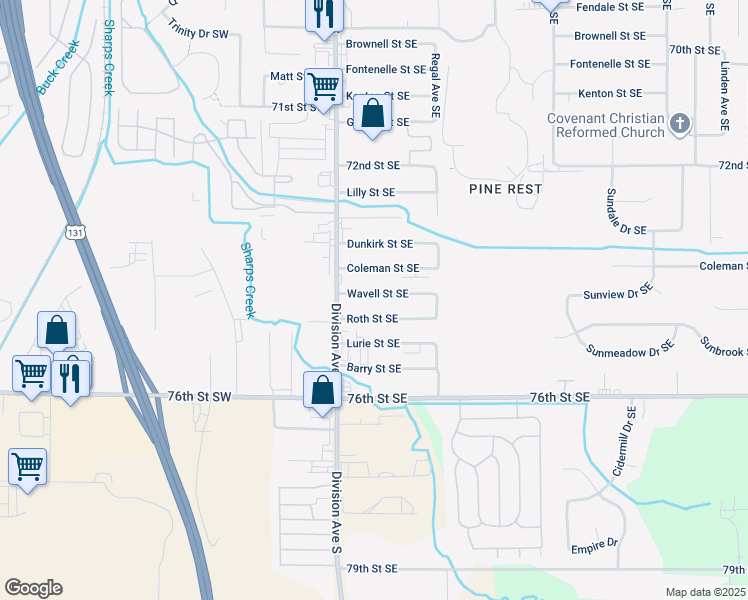 map of restaurants, bars, coffee shops, grocery stores, and more near 54 Wavell Street Southeast in Grand Rapids