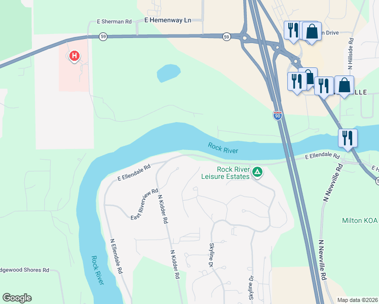 map of restaurants, bars, coffee shops, grocery stores, and more near 439 East Ellendale Road in Edgerton