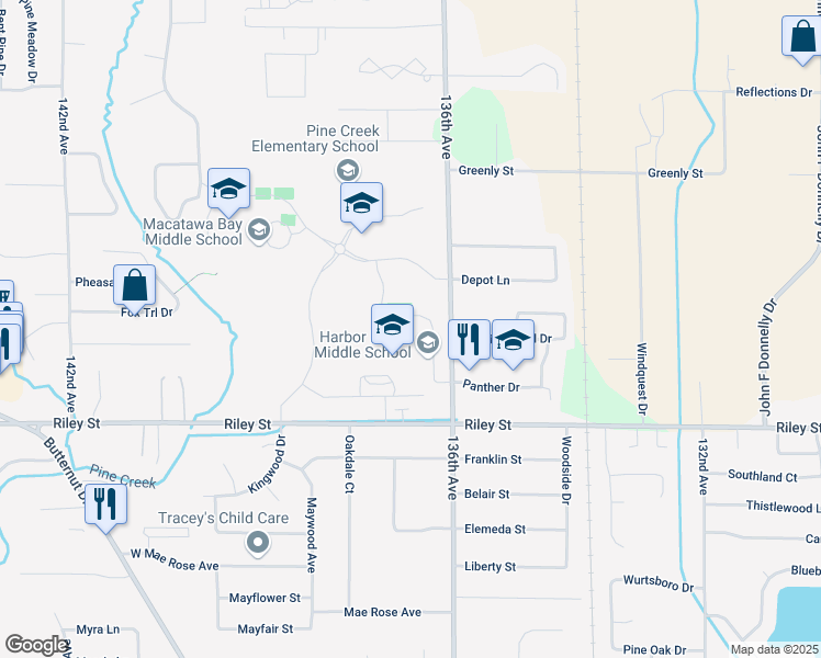 map of restaurants, bars, coffee shops, grocery stores, and more near 1024 136th Avenue in Holland