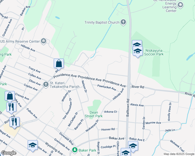 map of restaurants, bars, coffee shops, grocery stores, and more near 1817 Providence Avenue in Schenectady County