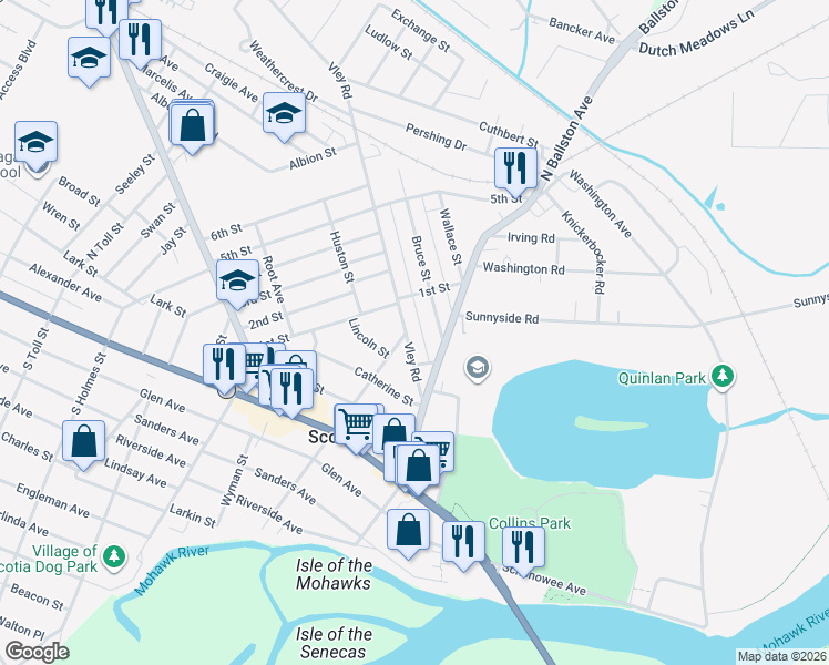 map of restaurants, bars, coffee shops, grocery stores, and more near 11 Bruce Street in Scotia