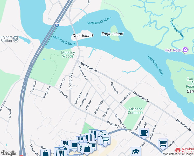 map of restaurants, bars, coffee shops, grocery stores, and more near 13 Dorothy E Lucey Drive in Newburyport