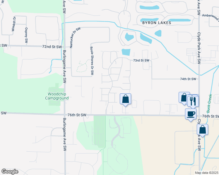 map of restaurants, bars, coffee shops, grocery stores, and more near 7431 Navajo Valley Drive Southwest in Byron Center