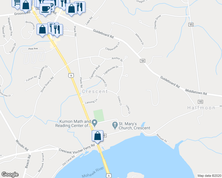 map of restaurants, bars, coffee shops, grocery stores, and more near 33 Cooks Court in Waterford