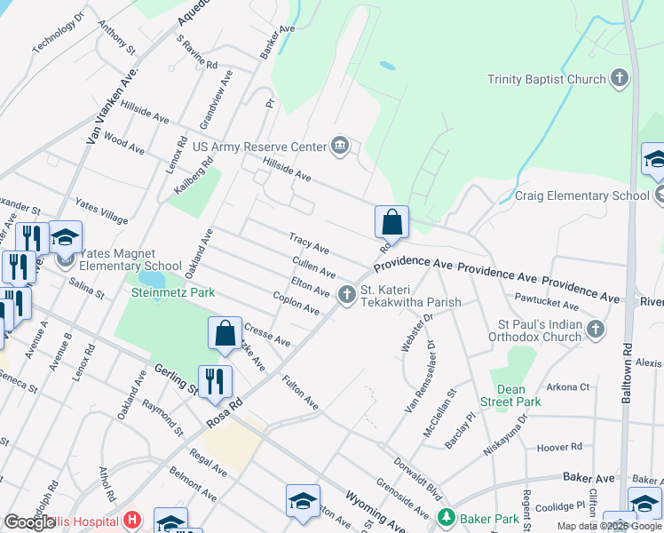 map of restaurants, bars, coffee shops, grocery stores, and more near 1355 Cullen Avenue in Schenectady County