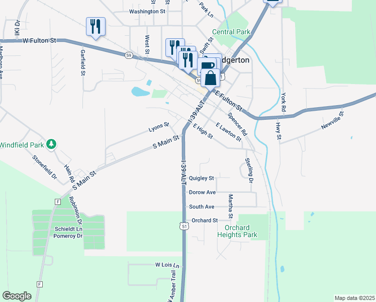 map of restaurants, bars, coffee shops, grocery stores, and more near 16 Lord Street in Edgerton