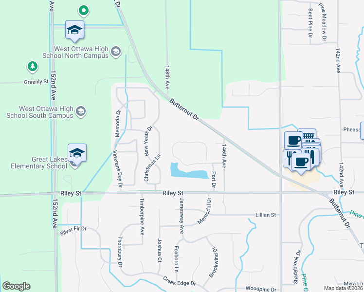 map of restaurants, bars, coffee shops, grocery stores, and more near 14834 Anchor Court in Holland