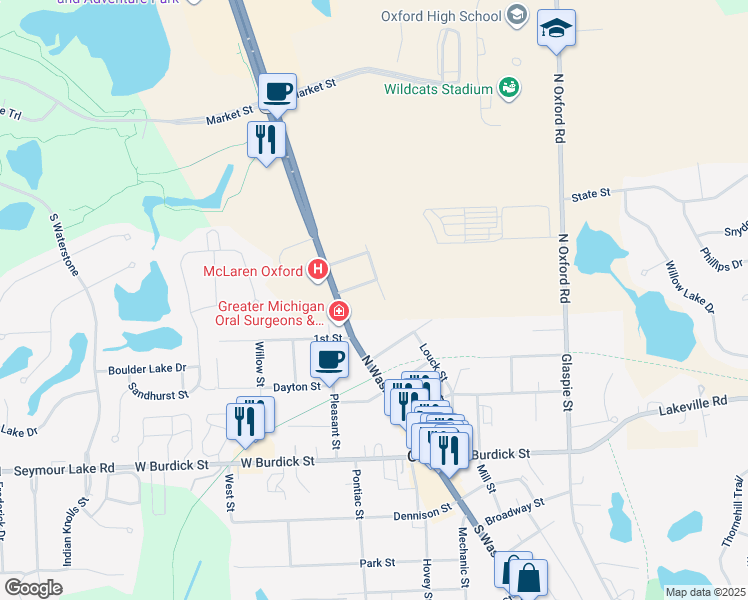 map of restaurants, bars, coffee shops, grocery stores, and more near 280 South Washington Street in Oakland County