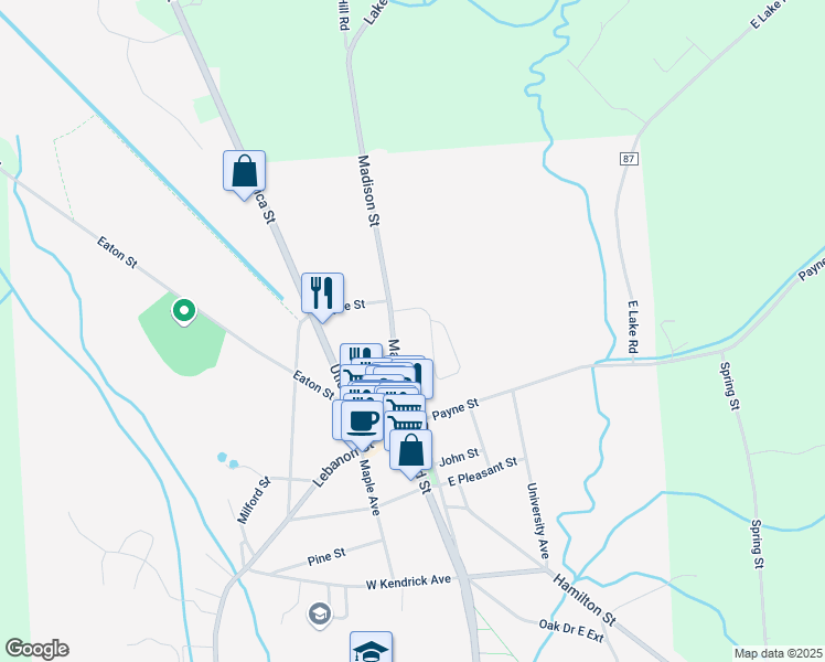 map of restaurants, bars, coffee shops, grocery stores, and more near 24 County Highway 83 in Hamilton