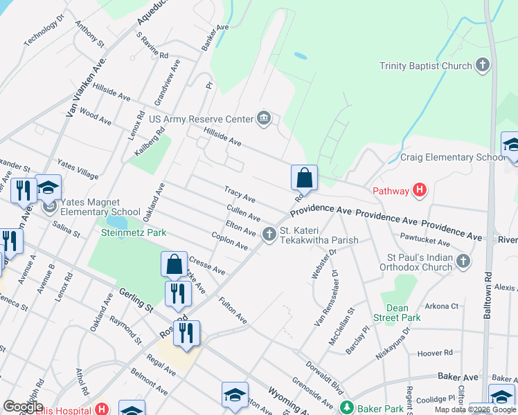 map of restaurants, bars, coffee shops, grocery stores, and more near 1355 Cullen Avenue in Schenectady County