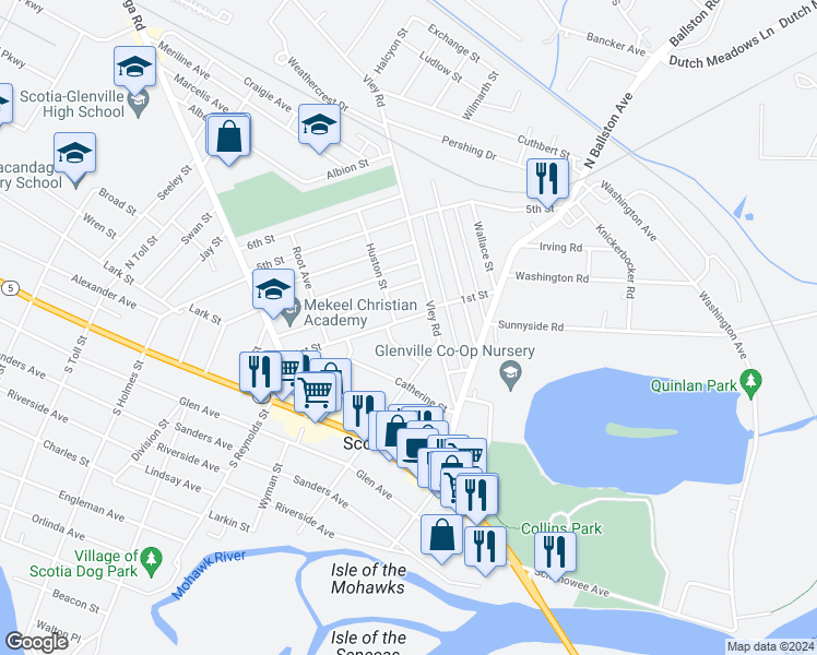 map of restaurants, bars, coffee shops, grocery stores, and more near 25 Vley Road in Scotia
