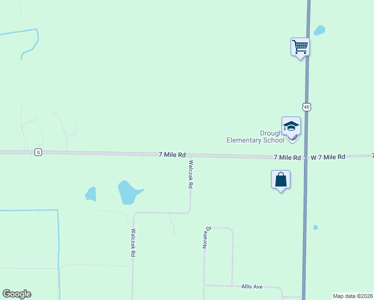 map of restaurants, bars, coffee shops, grocery stores, and more near 21510 7 Mile Road in Racine County
