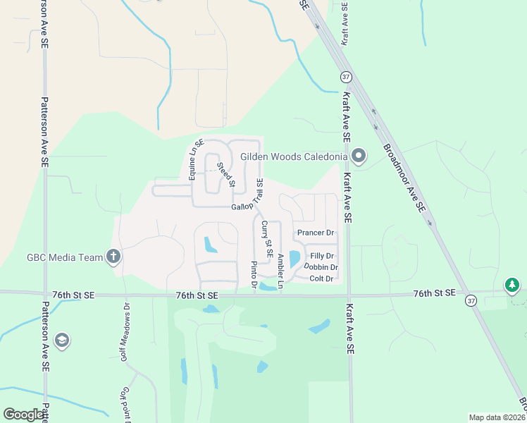 map of restaurants, bars, coffee shops, grocery stores, and more near 7547 Pinto Drive in Caledonia