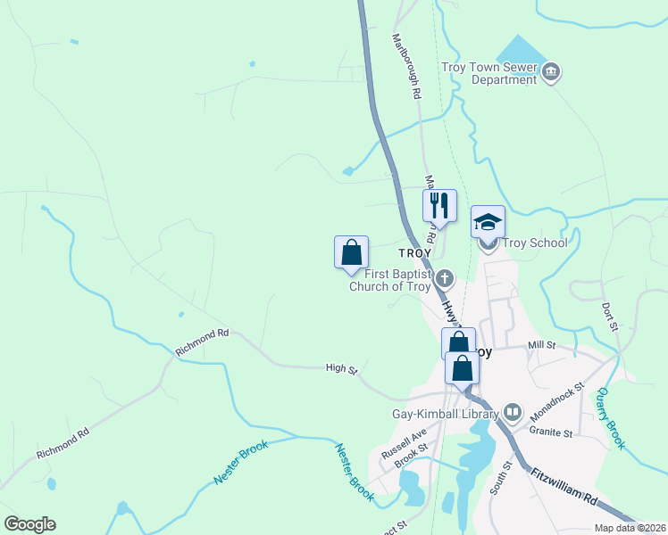 map of restaurants, bars, coffee shops, grocery stores, and more near 30 Milind Lane in Troy