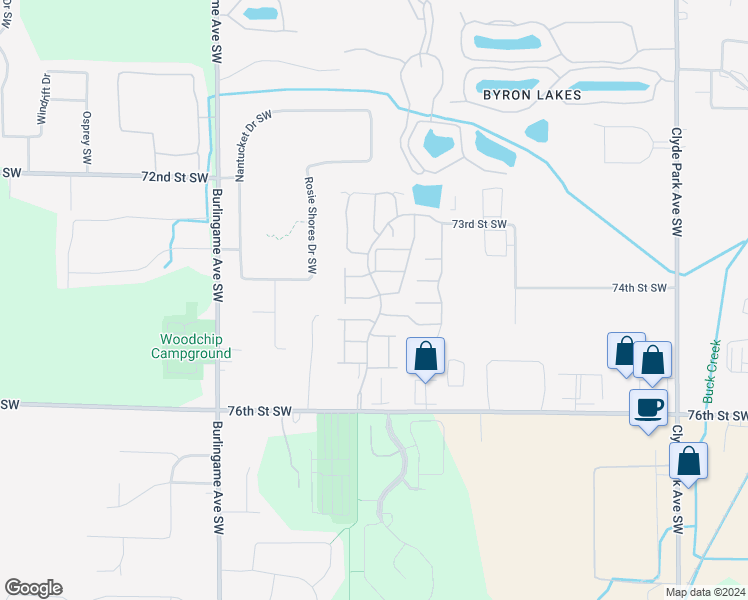 map of restaurants, bars, coffee shops, grocery stores, and more near 7431 Navajo Valley Drive Southwest in Byron Center