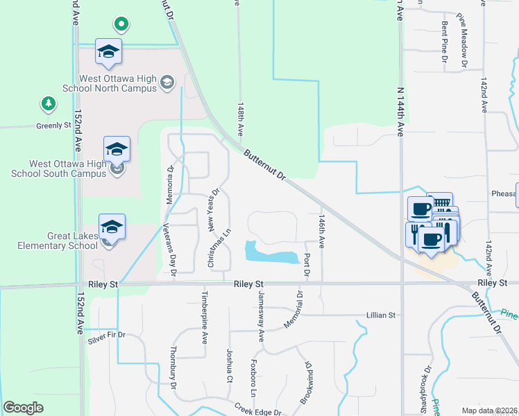 map of restaurants, bars, coffee shops, grocery stores, and more near 14834 Anchor Court in Holland
