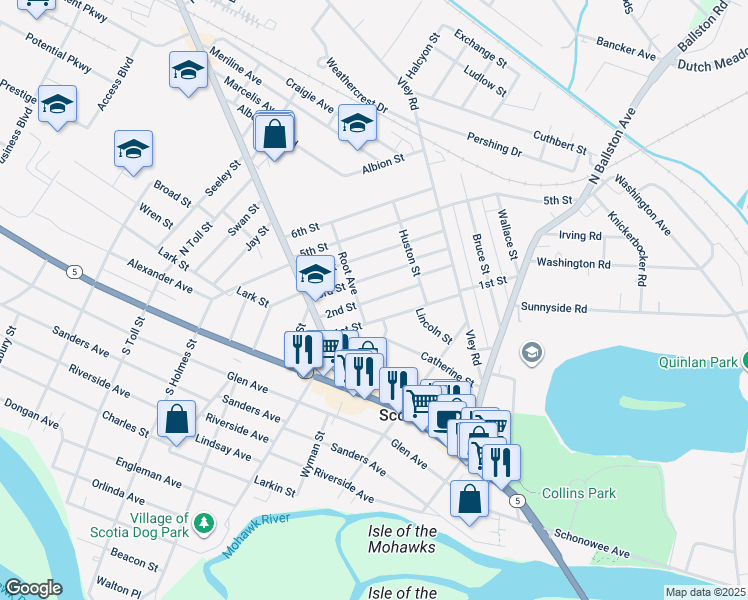 map of restaurants, bars, coffee shops, grocery stores, and more near 223 1st Street in Scotia