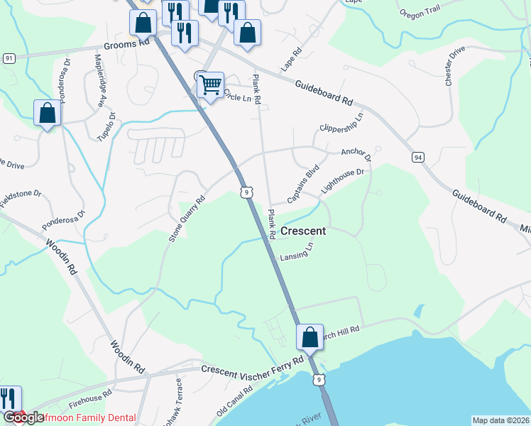 map of restaurants, bars, coffee shops, grocery stores, and more near 61 Plank Road in Waterford