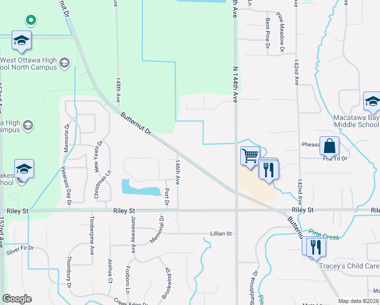 map of restaurants, bars, coffee shops, grocery stores, and more near 3367 Butternut Drive in Holland