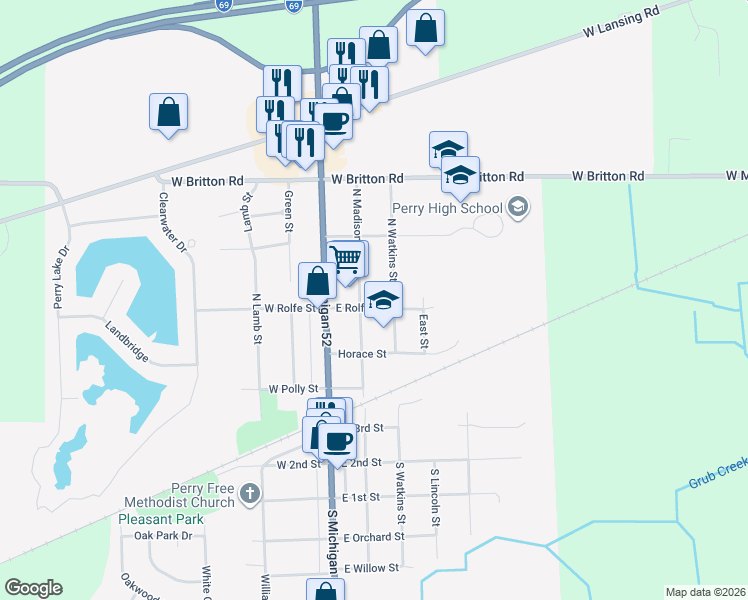 map of restaurants, bars, coffee shops, grocery stores, and more near 530 Madison in Perry