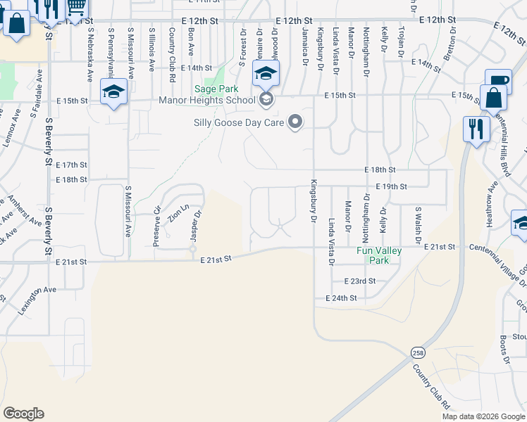 map of restaurants, bars, coffee shops, grocery stores, and more near 1923-1927 Rustic Drive in Casper