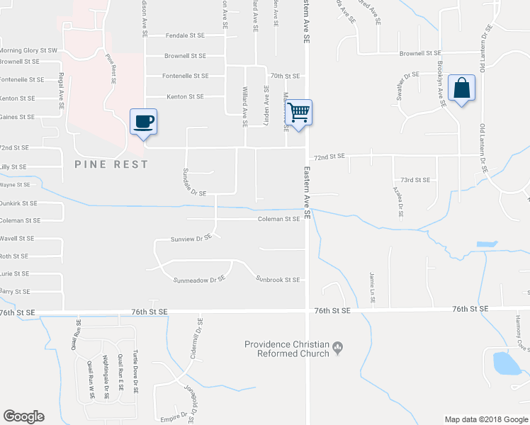 map of restaurants, bars, coffee shops, grocery stores, and more near 700 Dawn Street Southeast in Grand Rapids