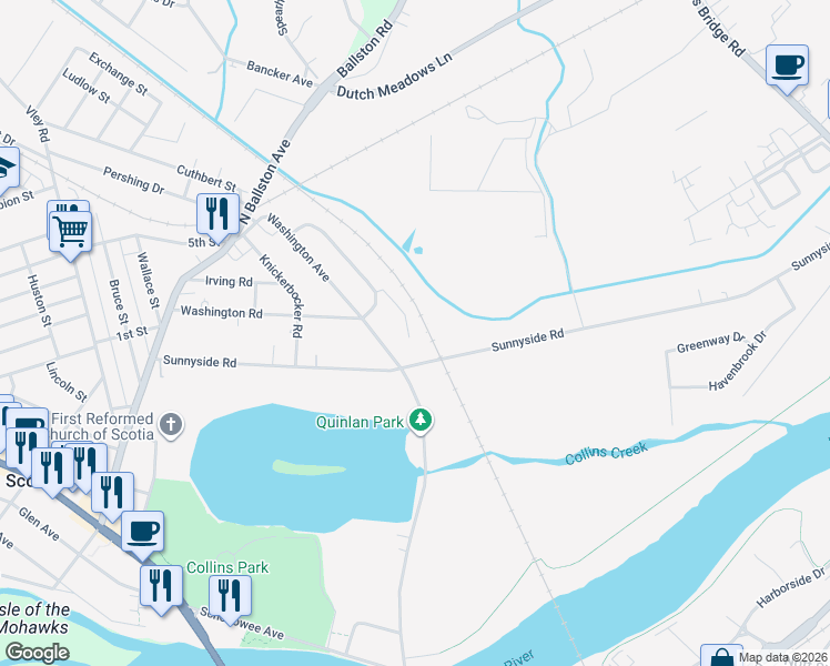 map of restaurants, bars, coffee shops, grocery stores, and more near 1606 Cambridge Manor Drive in Scotia