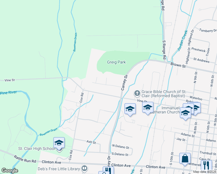 map of restaurants, bars, coffee shops, grocery stores, and more near 1916 Karen Avenue in Saint Clair
