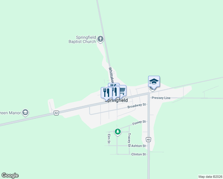 map of restaurants, bars, coffee shops, grocery stores, and more near 25 Whittaker Road in Springfield