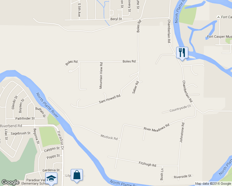 map of restaurants, bars, coffee shops, grocery stores, and more near 4420 Sam Howell Road in Casper