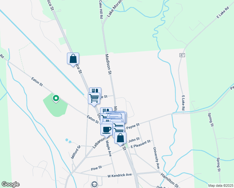 map of restaurants, bars, coffee shops, grocery stores, and more near 38 Madison Street in Hamilton