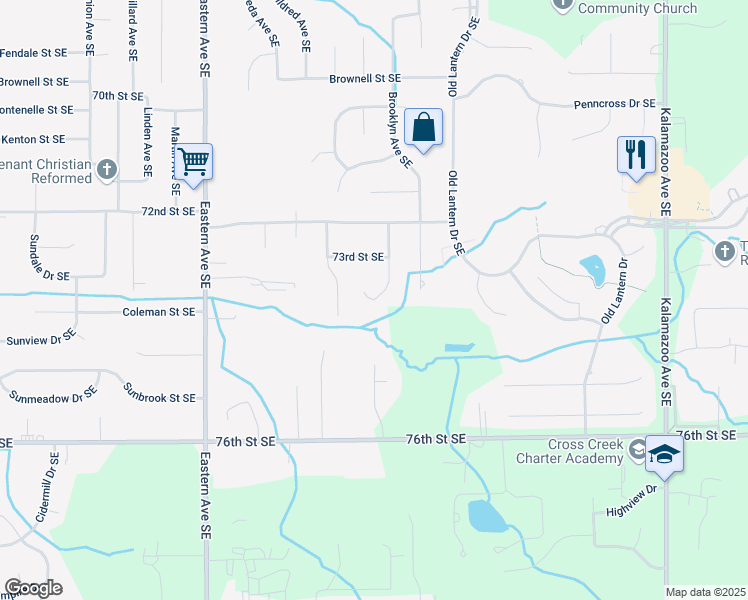 map of restaurants, bars, coffee shops, grocery stores, and more near 7359 Forsythia Avenue Southeast in Grand Rapids