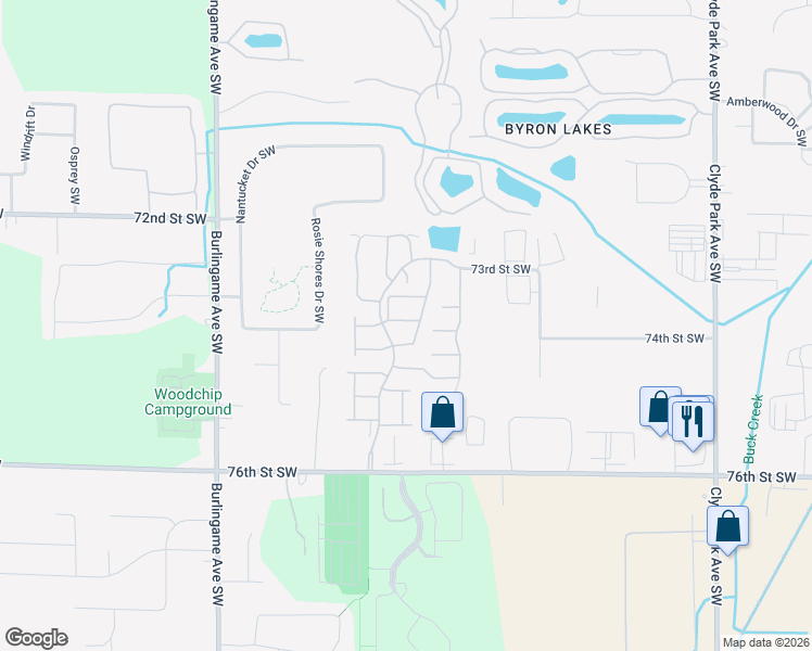 map of restaurants, bars, coffee shops, grocery stores, and more near 1369 Echoing Valley Drive Southwest in Byron Center