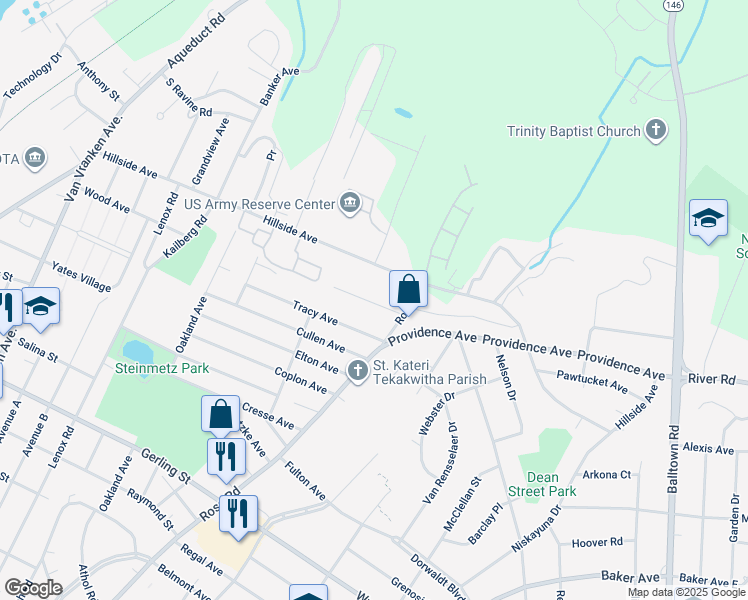 map of restaurants, bars, coffee shops, grocery stores, and more near 2425 Rosa Road in Schenectady County
