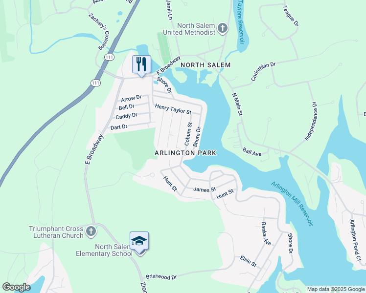 map of restaurants, bars, coffee shops, grocery stores, and more near 25 King Street in Salem
