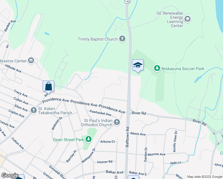 map of restaurants, bars, coffee shops, grocery stores, and more near 22 Knolls Road in Schenectady County