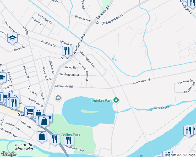 map of restaurants, bars, coffee shops, grocery stores, and more near 124 Washington Road in Scotia