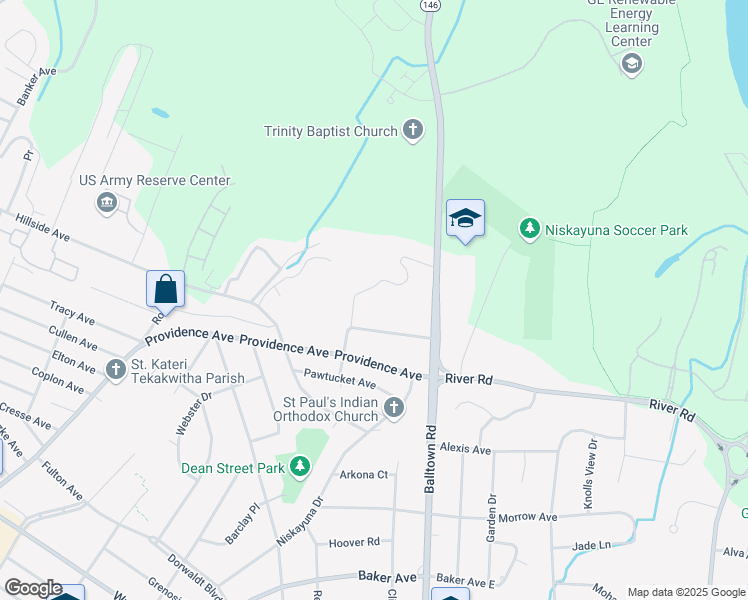 map of restaurants, bars, coffee shops, grocery stores, and more near 22 Knolls Road in Schenectady County