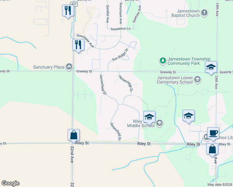 map of restaurants, bars, coffee shops, grocery stores, and more near 3466 Jamesfield Drive in Hudsonville