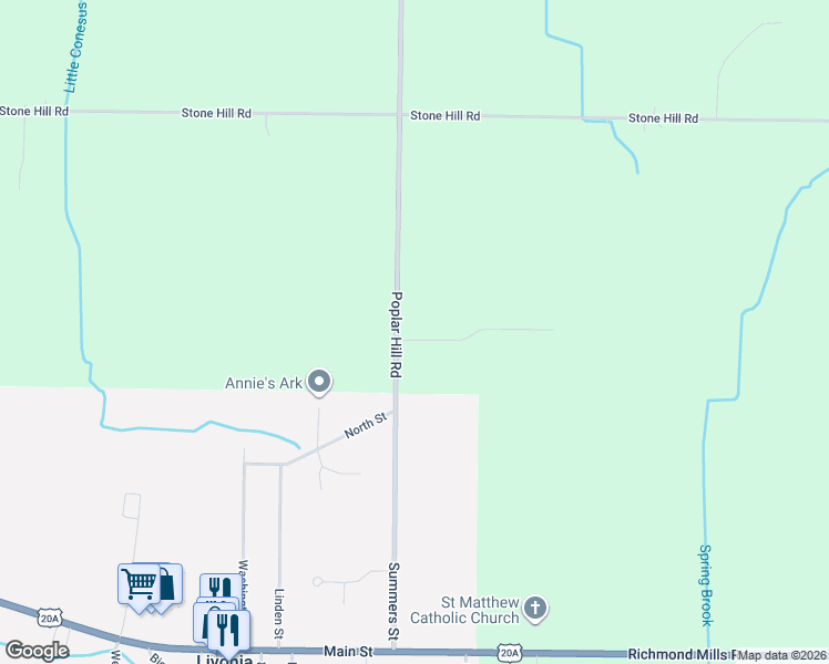 map of restaurants, bars, coffee shops, grocery stores, and more near 3533 Poplar Hill Road in Livonia