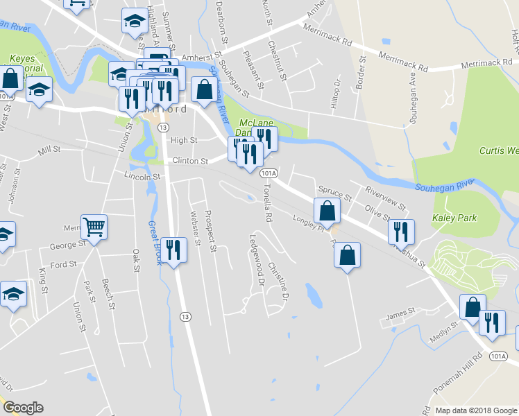 map of restaurants, bars, coffee shops, grocery stores, and more near 31 Birchwood Drive in Milford