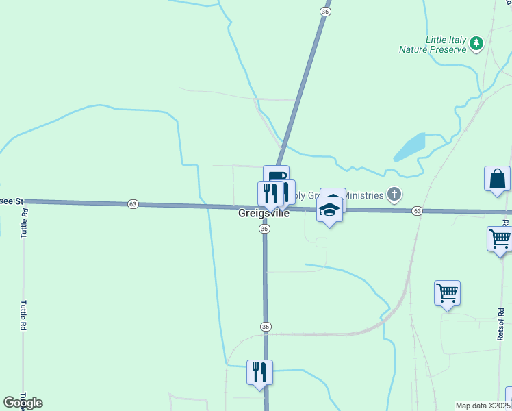 map of restaurants, bars, coffee shops, grocery stores, and more near 2519 Genesee Street in Livingston County