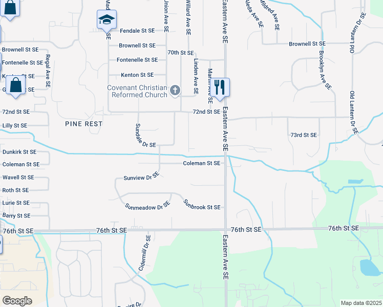 map of restaurants, bars, coffee shops, grocery stores, and more near 700 Dawn Street Southeast in Grand Rapids
