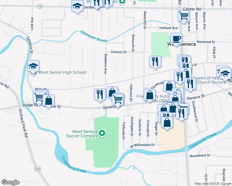 map of restaurants, bars, coffee shops, grocery stores, and more near 8 Avon Drive in Buffalo