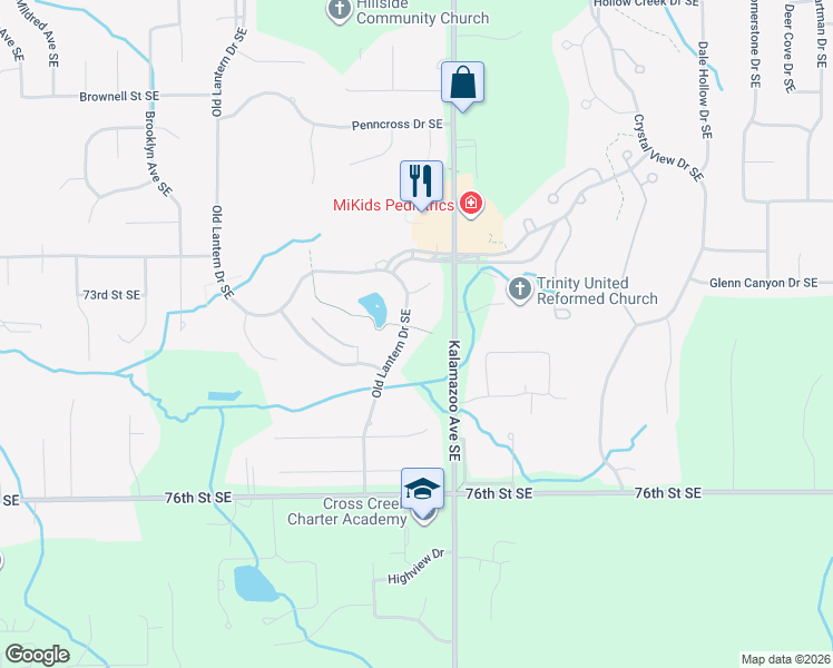 map of restaurants, bars, coffee shops, grocery stores, and more near 7436 Old Lantern Drive Southeast in Caledonia