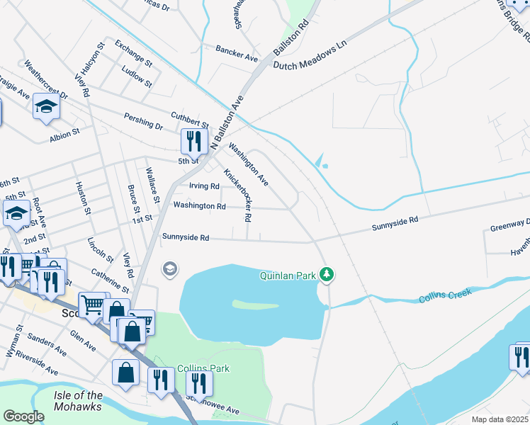 map of restaurants, bars, coffee shops, grocery stores, and more near 112 Washington Road in Scotia