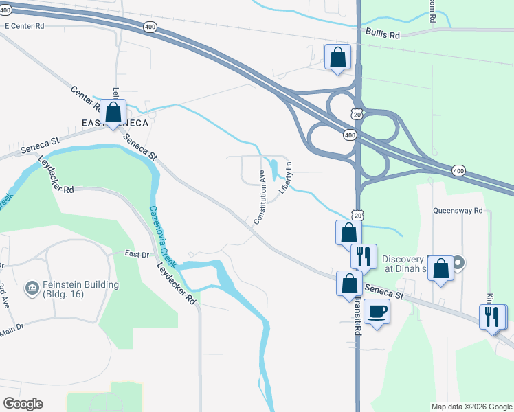 map of restaurants, bars, coffee shops, grocery stores, and more near 21 Constitution Avenue in Buffalo