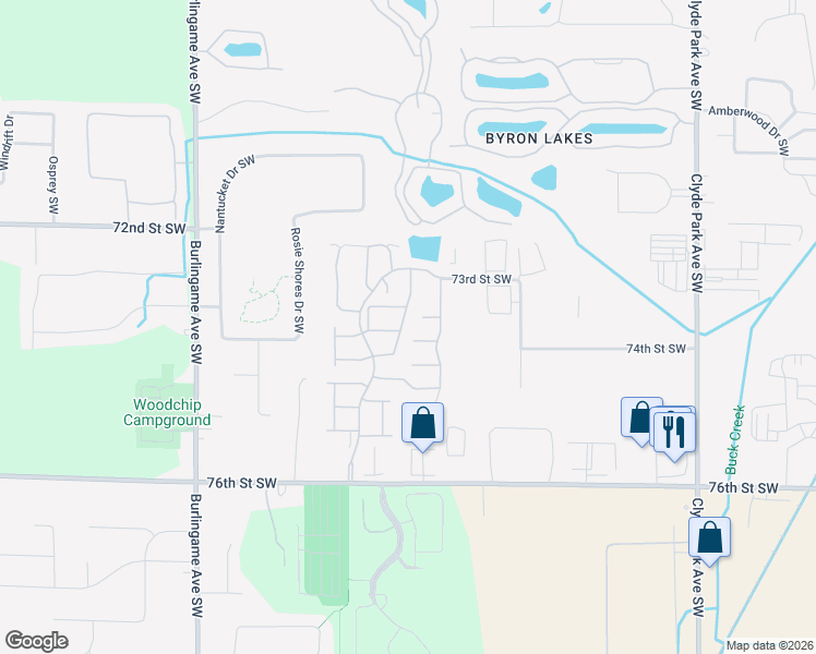 map of restaurants, bars, coffee shops, grocery stores, and more near 1369 Echoing Valley Drive Southwest in Byron Center