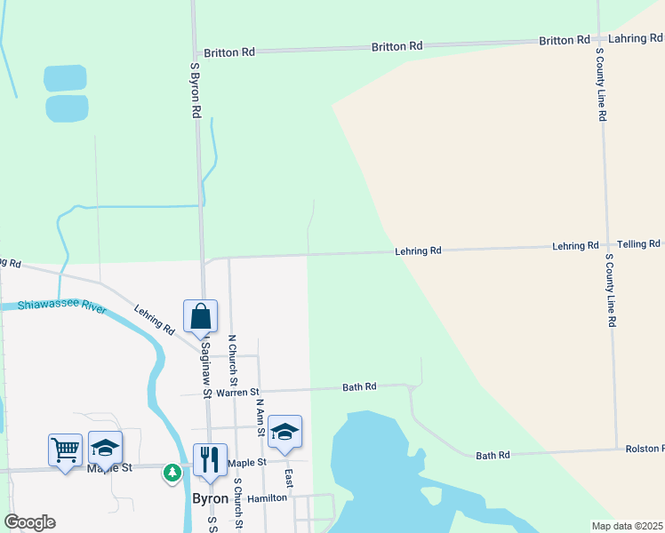 map of restaurants, bars, coffee shops, grocery stores, and more near 11358 Lehring Road in Byron